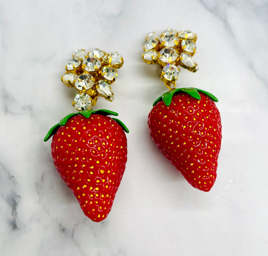 YSL Yves Saint Laurent strawberry clip-on earrings, pair, MK6433, front view