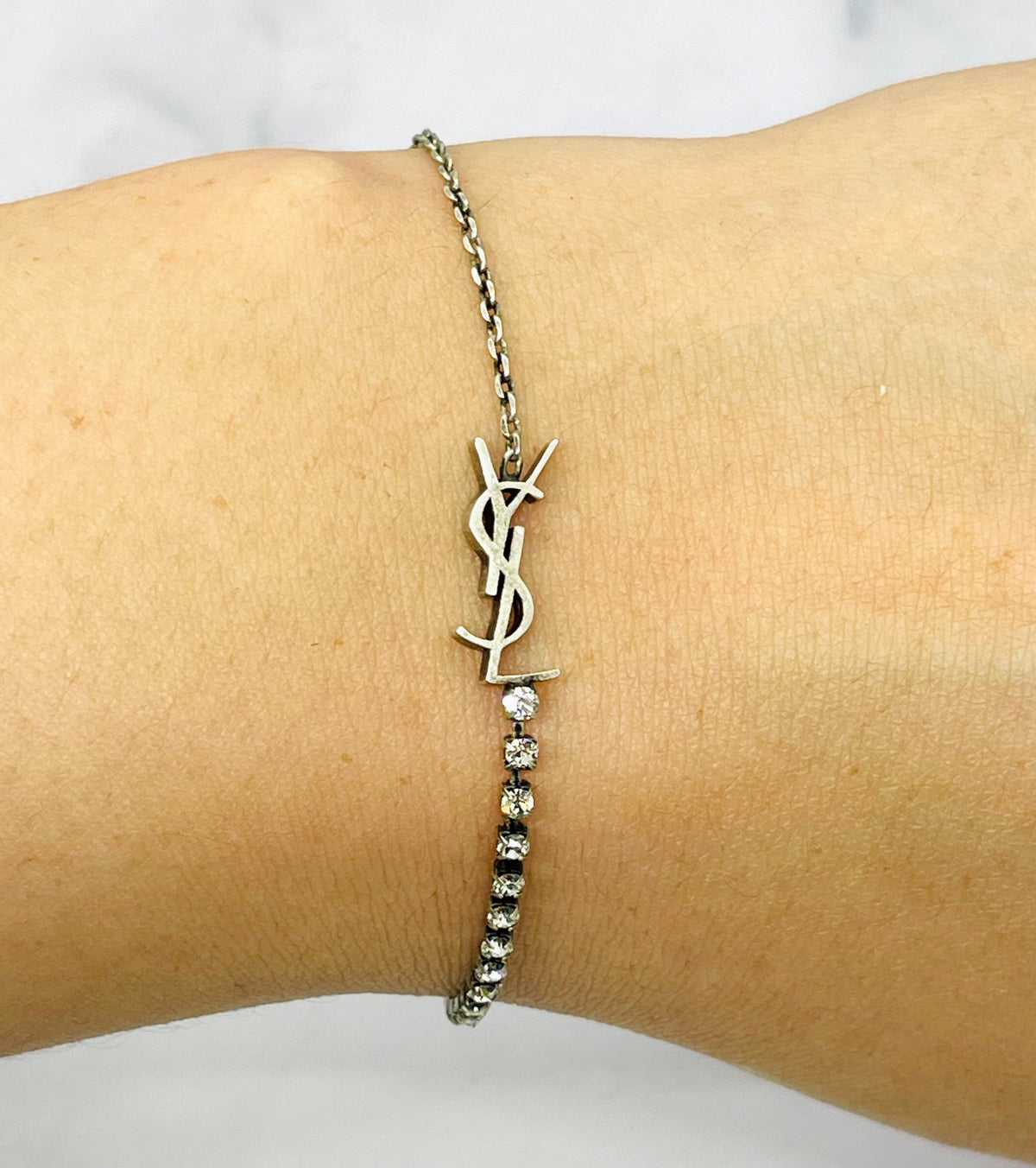 YSL Saint Laurent Pewter Rhinestone Bracelet MK6435, photograph 4