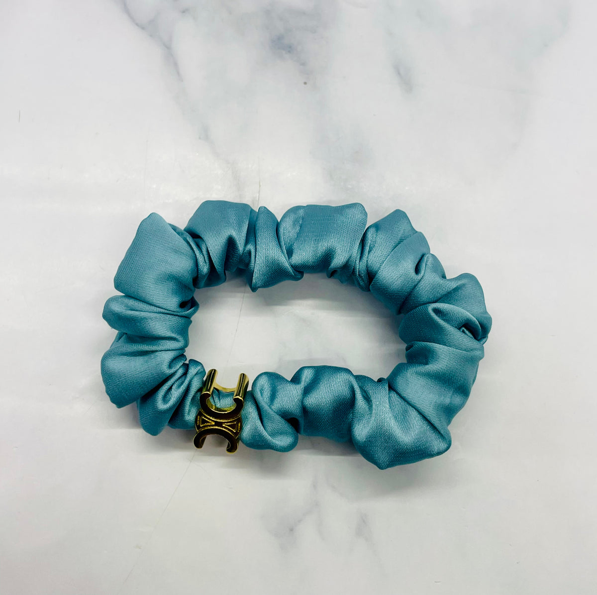 CELINE Monogram Blue Silk Hair Scrunchy - Pre-Owned — 2