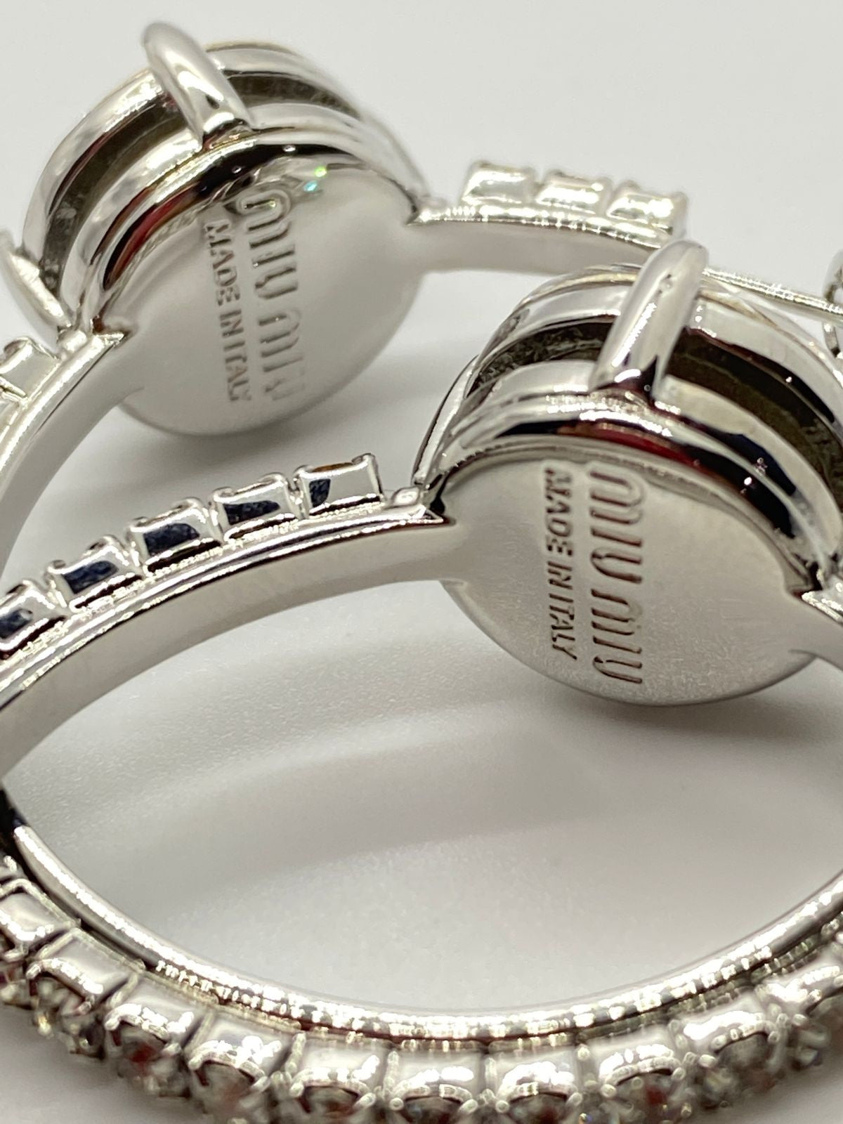 MIU MIU Silver Tone Logo Rhinestone Hoop Earrings - Pre-Owned — 2