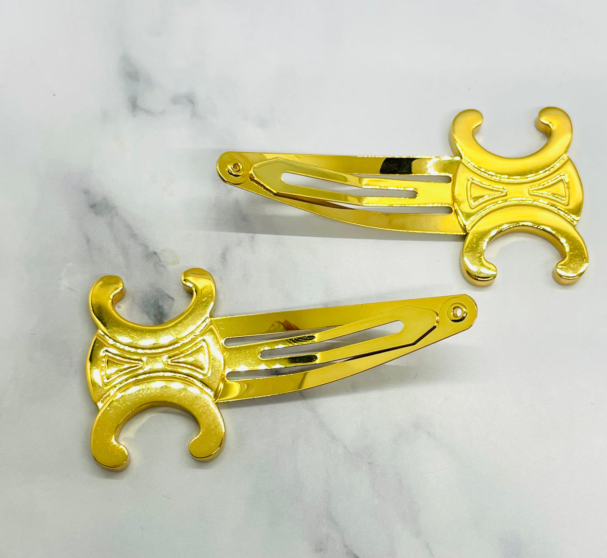 CELINE Gold Monogram Hair Clip Barrette Set - Pre-Owned / LX5831