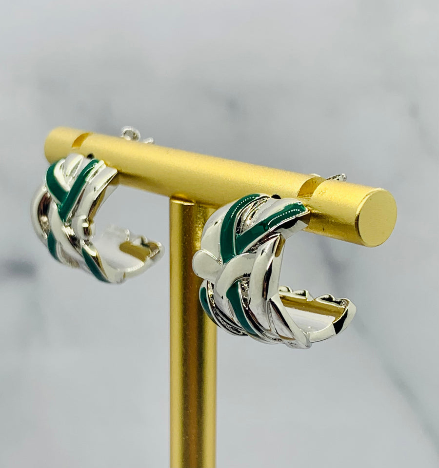 LOEWE Silver & Green Hoop Earrings - Pre-Owned — 1