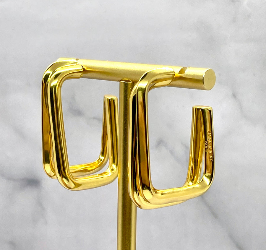 YSL YVES SAINT LAURENT Gold Tone Square Hoop Earrings - Pre-Owned — 1
