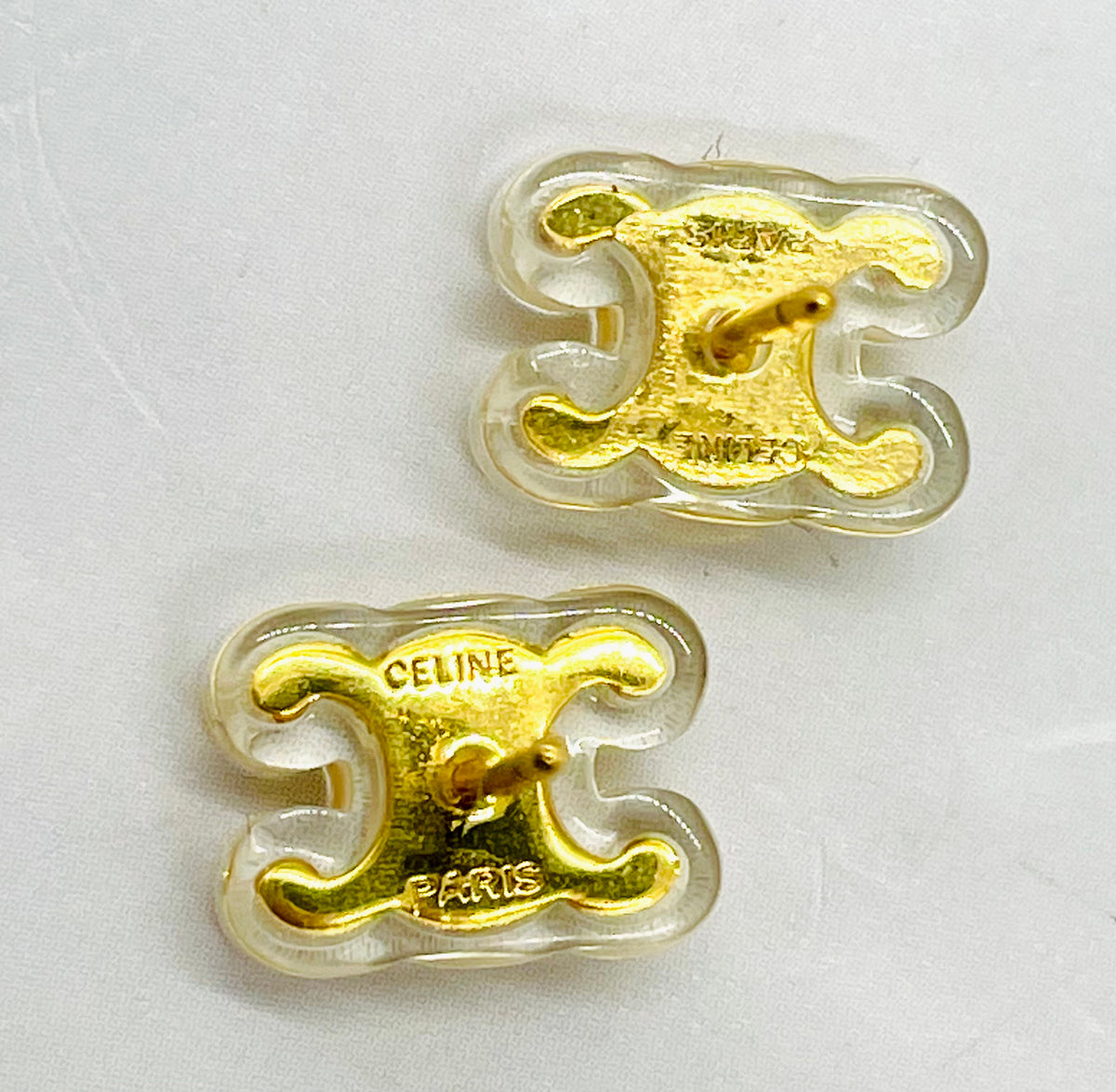 CELINE Triomphe Monogram Acrylic Gold Tone Earrings - Pre-Owned — 6