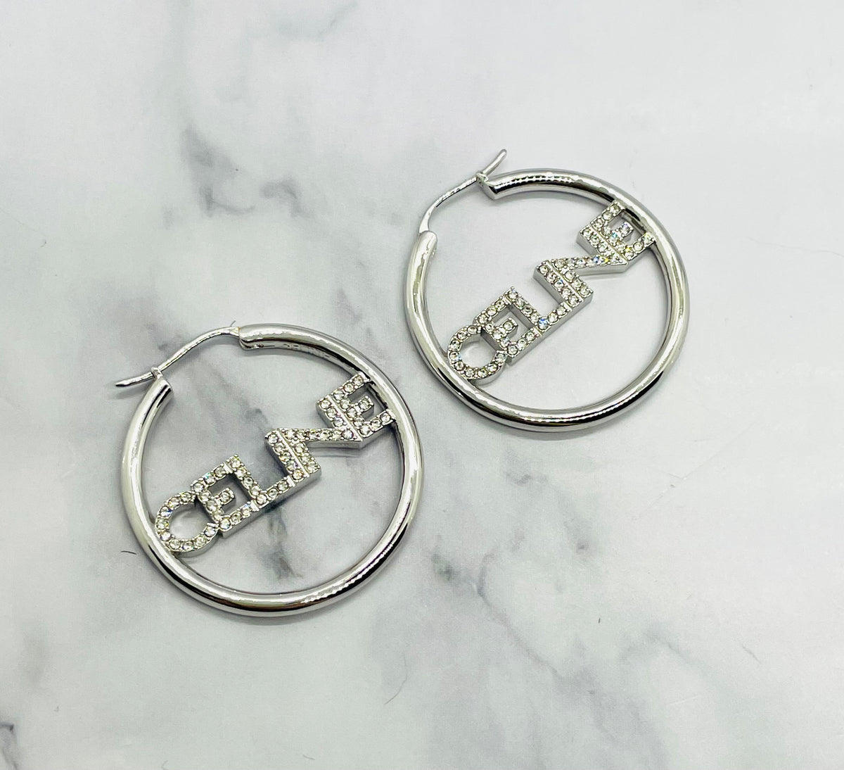 Celine Silver Rhinestone Hoop Earrings at The Refashion