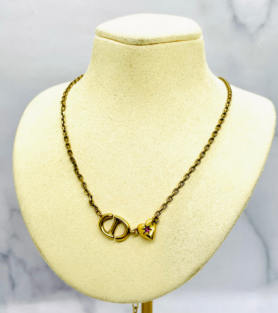 CHRISTIAN DIOR CD Brass Tone Heart Necklace - Pre-Owned — 1