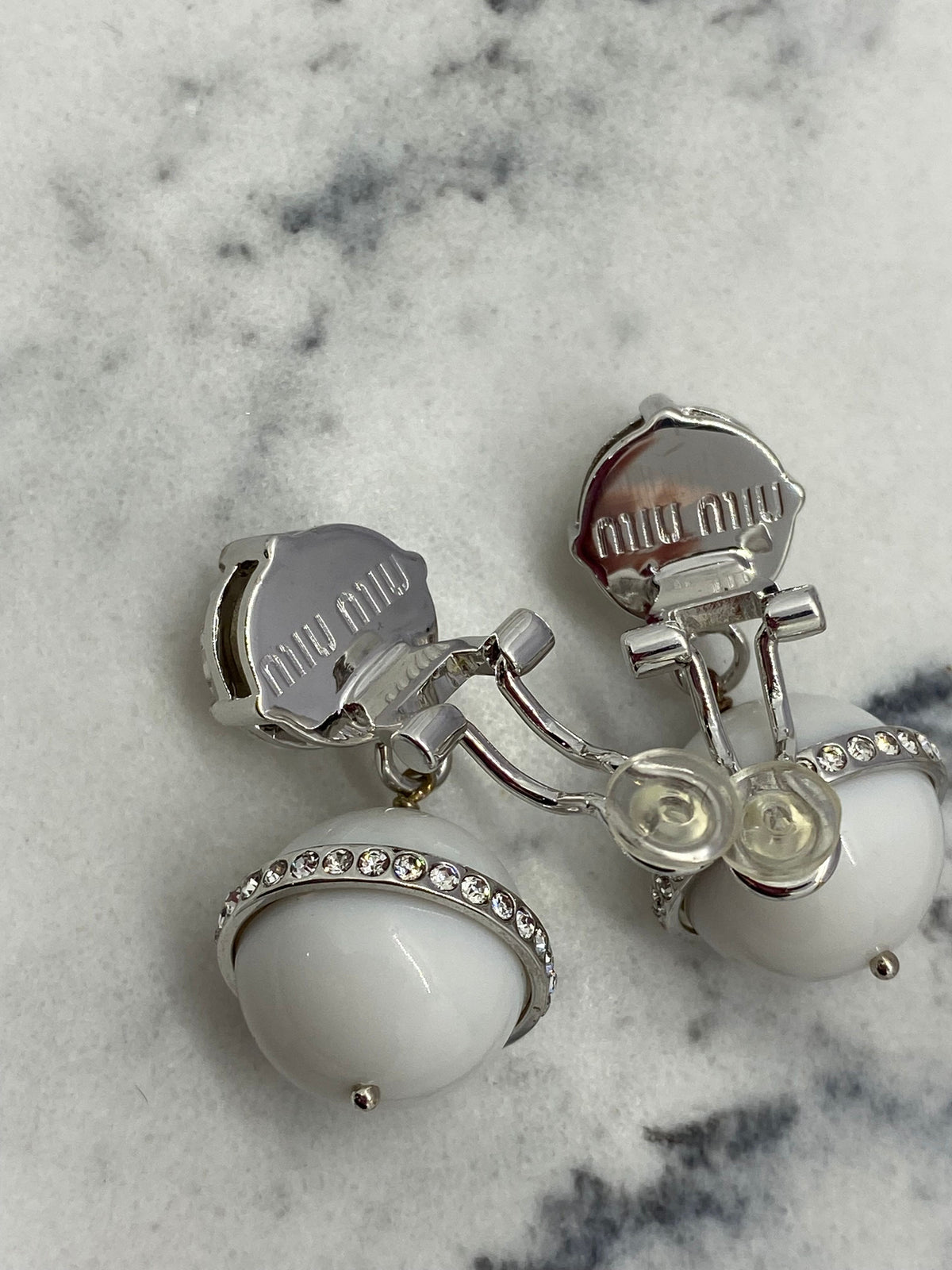 MIU MIU White Orb Pendant Earrings - Pre-Owned — 6