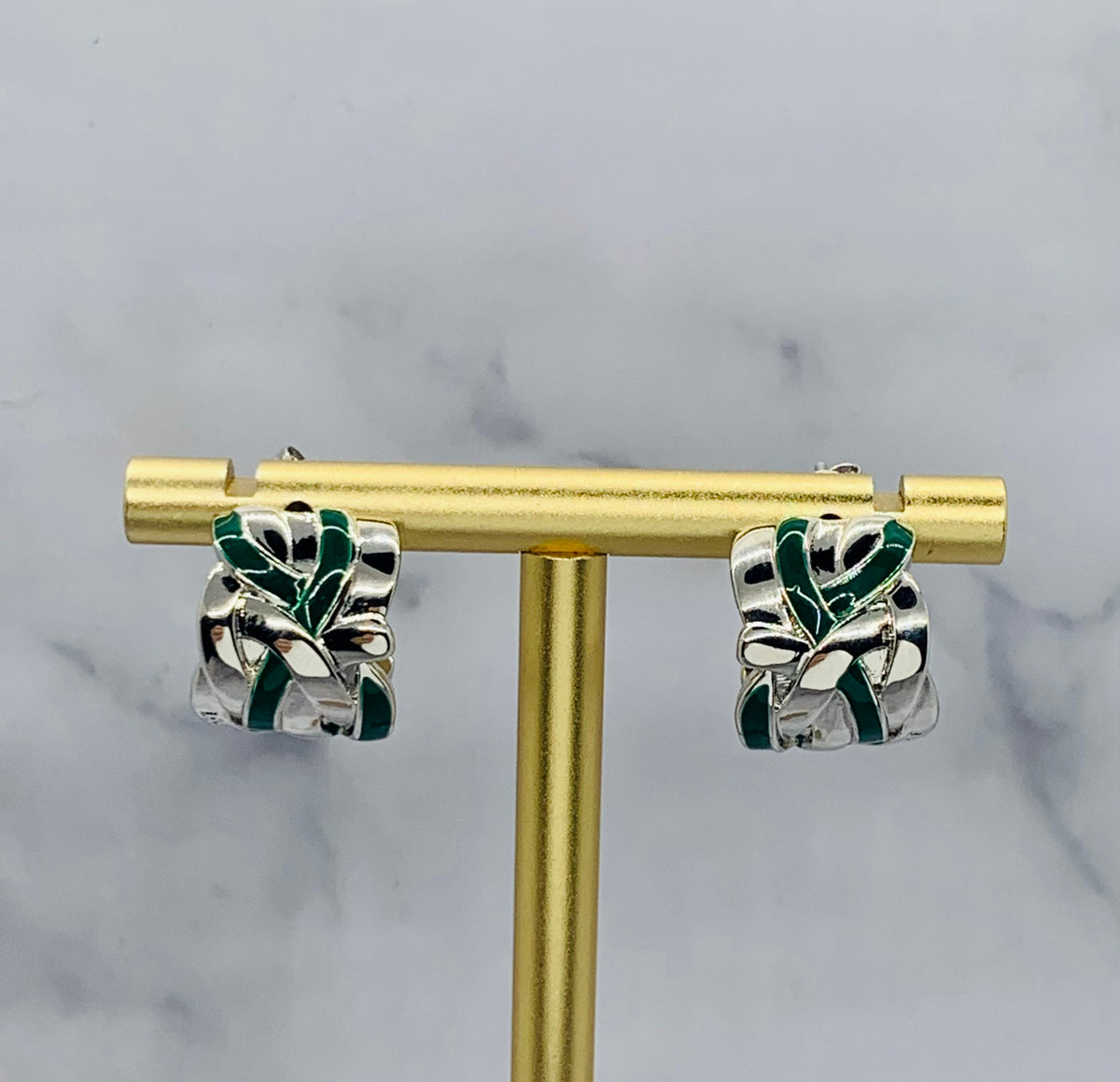LOEWE Silver & Green Hoop Earrings - Pre-Owned — 5