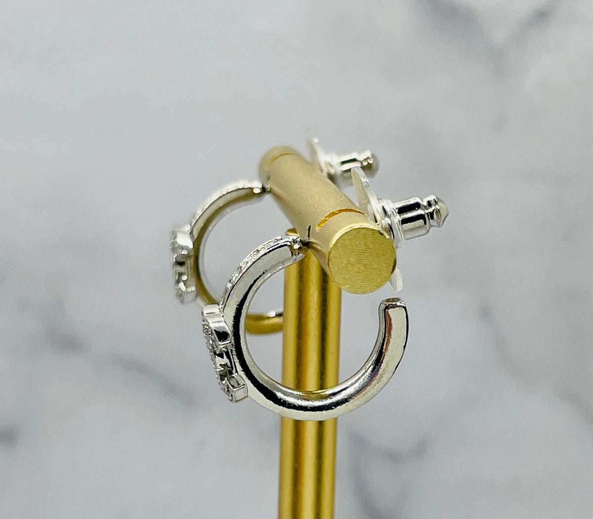 CHANEL CC Silver Tone Rhinestone Hoop Earrings - Pre-Owned