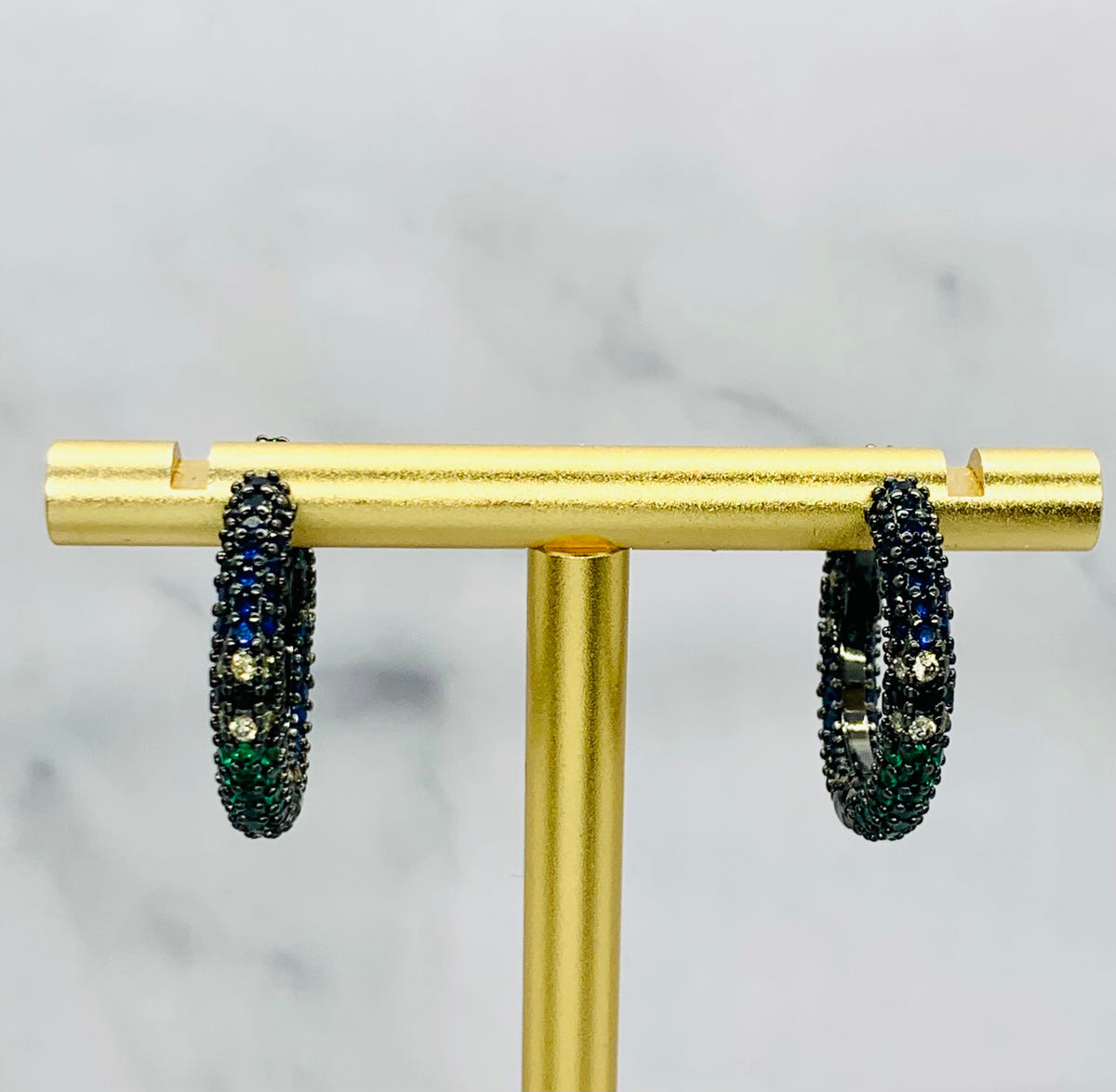 APM MONACO Blue & Green Rhinestone Hoop Earrings - Pre-Owned — 6