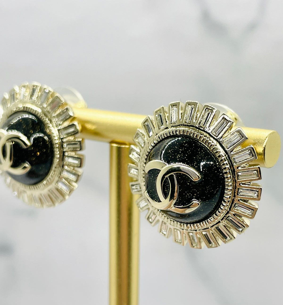 CHANEL CC Black Enamel Rhinestone Button Earrings - Pre-Owned — 4
