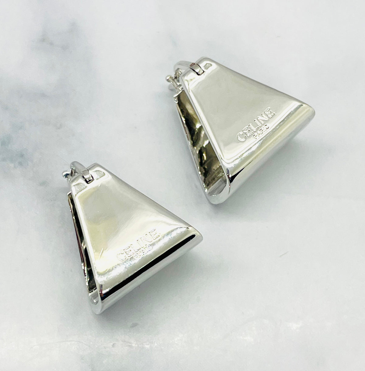 CELINE Silver Tone Box Hoop Earrings - Pre-Owned