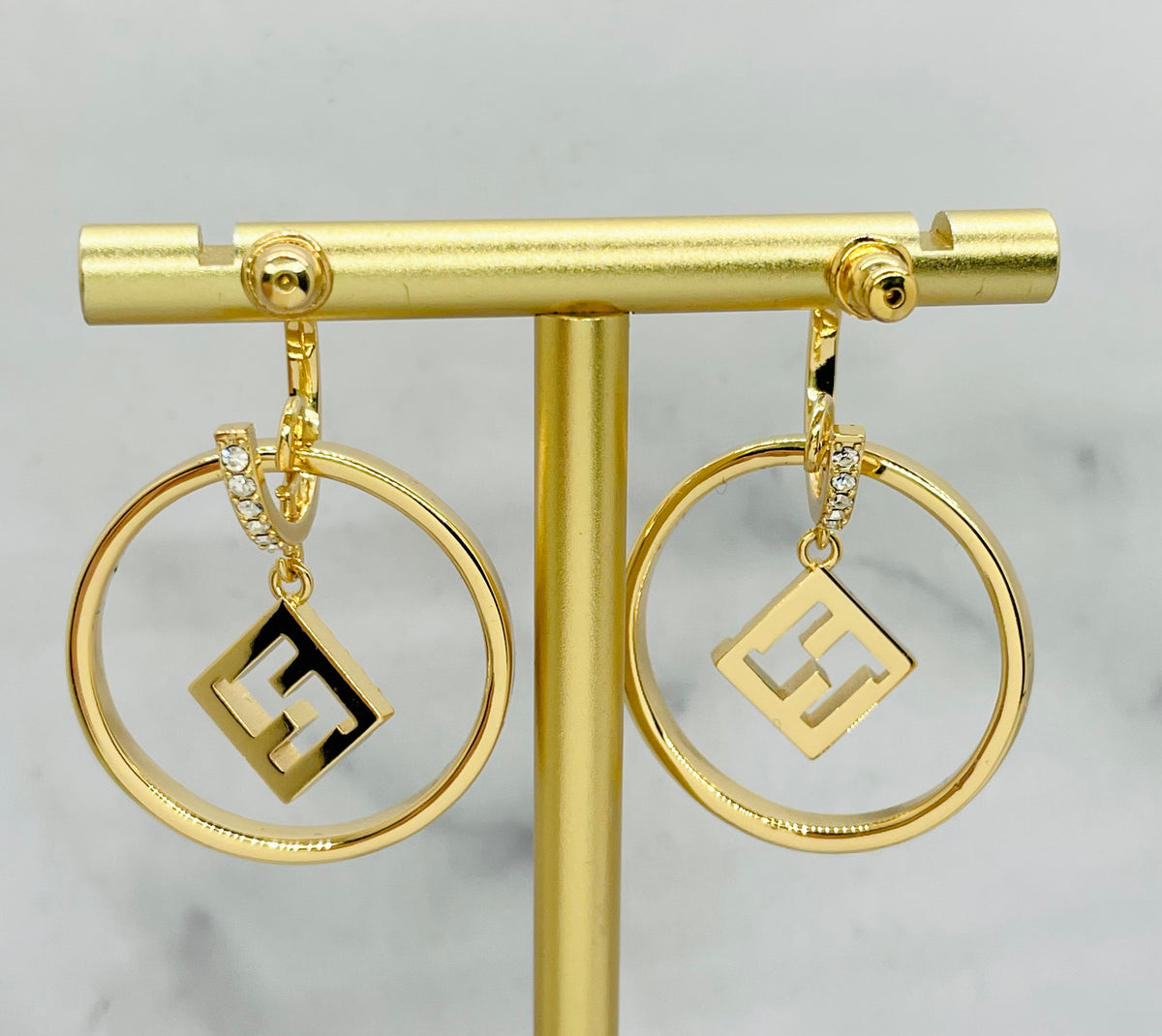 FENDI FF Rhinestone Hoop Earrings - Pre-Owned