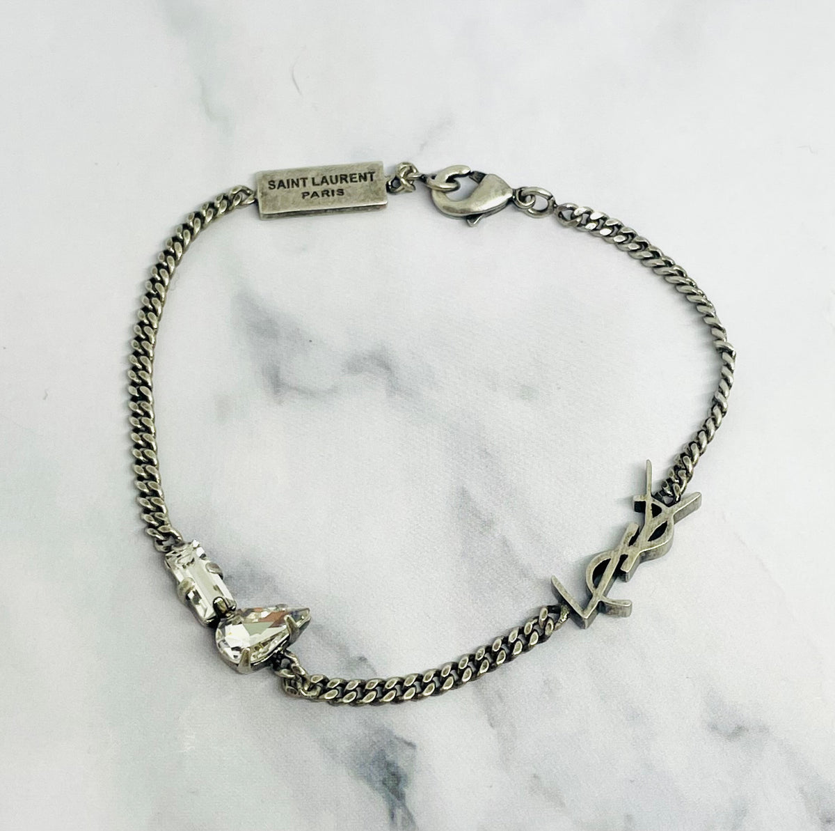 YSL YVES SAINT LAURENT Pewter Rhinestone Bracelet - Pre-Owned — 1