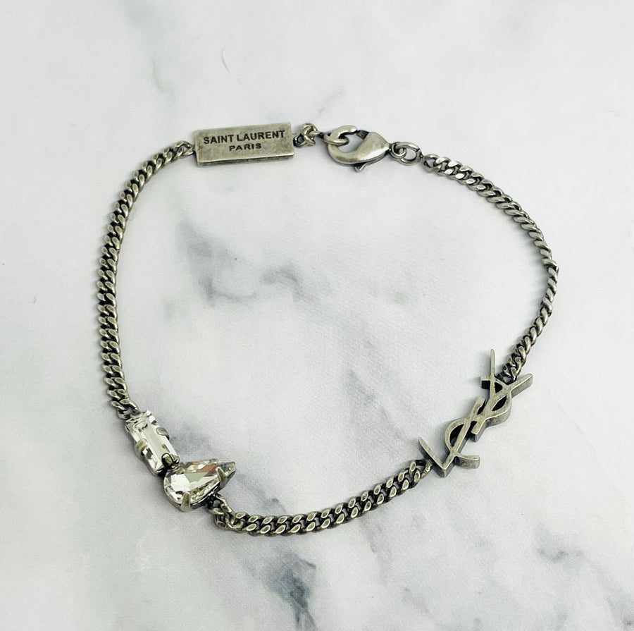 YSL YVES SAINT LAURENT Pewter Rhinestone Bracelet - Pre-Owned — 1