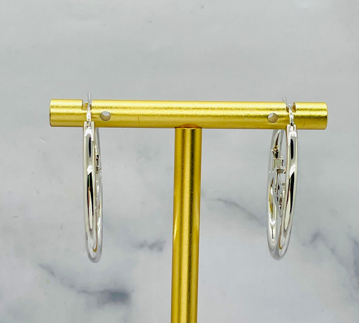 Celine Silver Rhinestone Hoop Earrings
