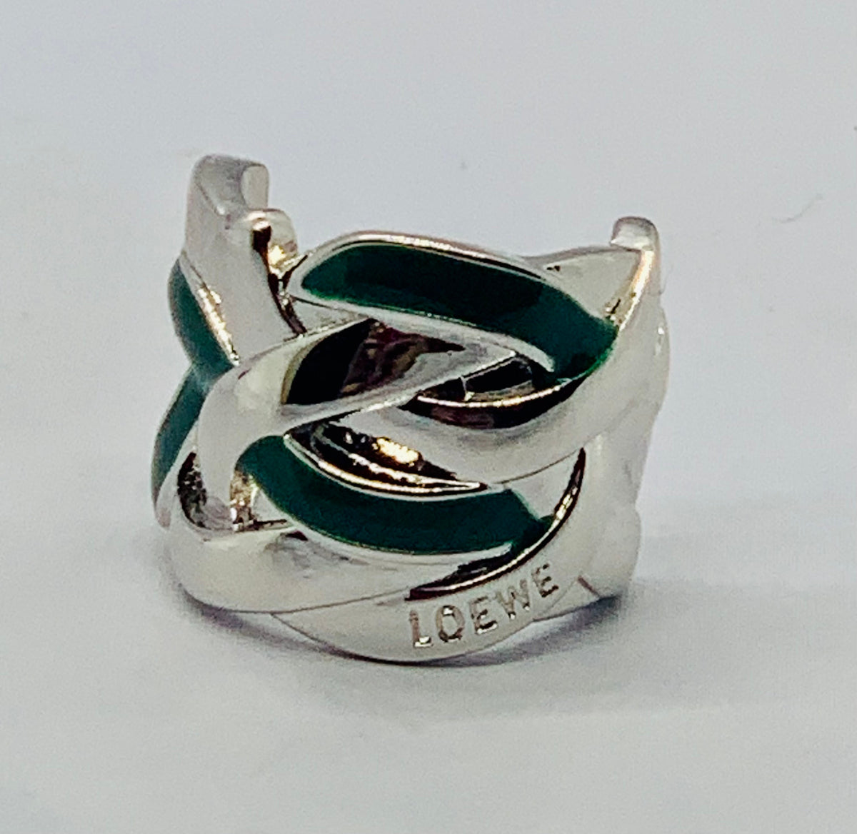 LOEWE Silver & Green Hoop Earrings - Pre-Owned — 2