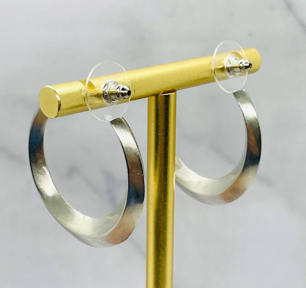 YSL SAINT LAURENT Brushed Silver Hoop Earrings - Pre-Owned — 1