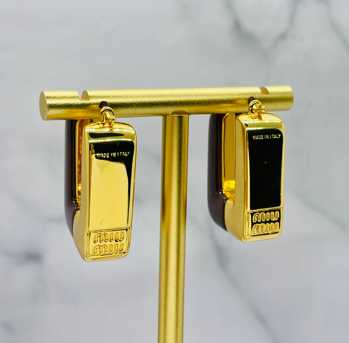 MIU MIU Brown Gold Tone Earrings - Pre-Owned — 1