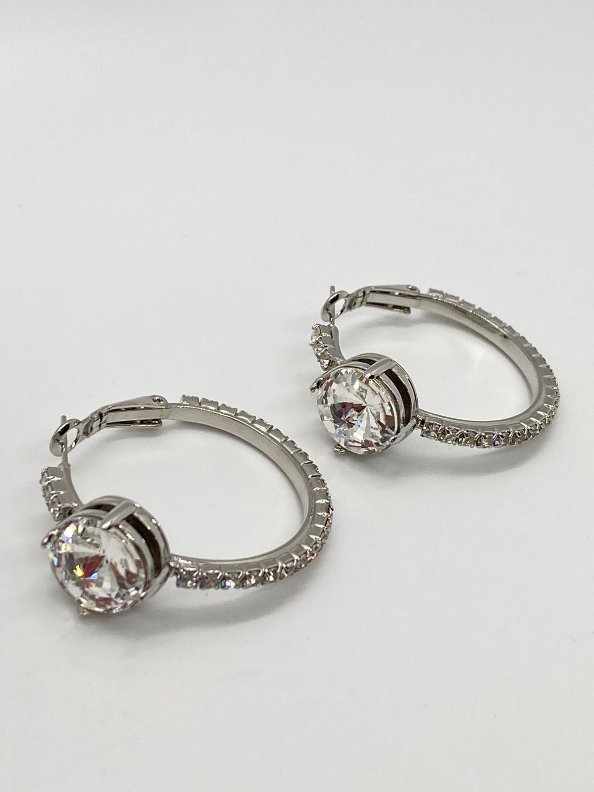 MIU MIU Silver Tone Logo Rhinestone Hoop Earrings - Pre-Owned — 1