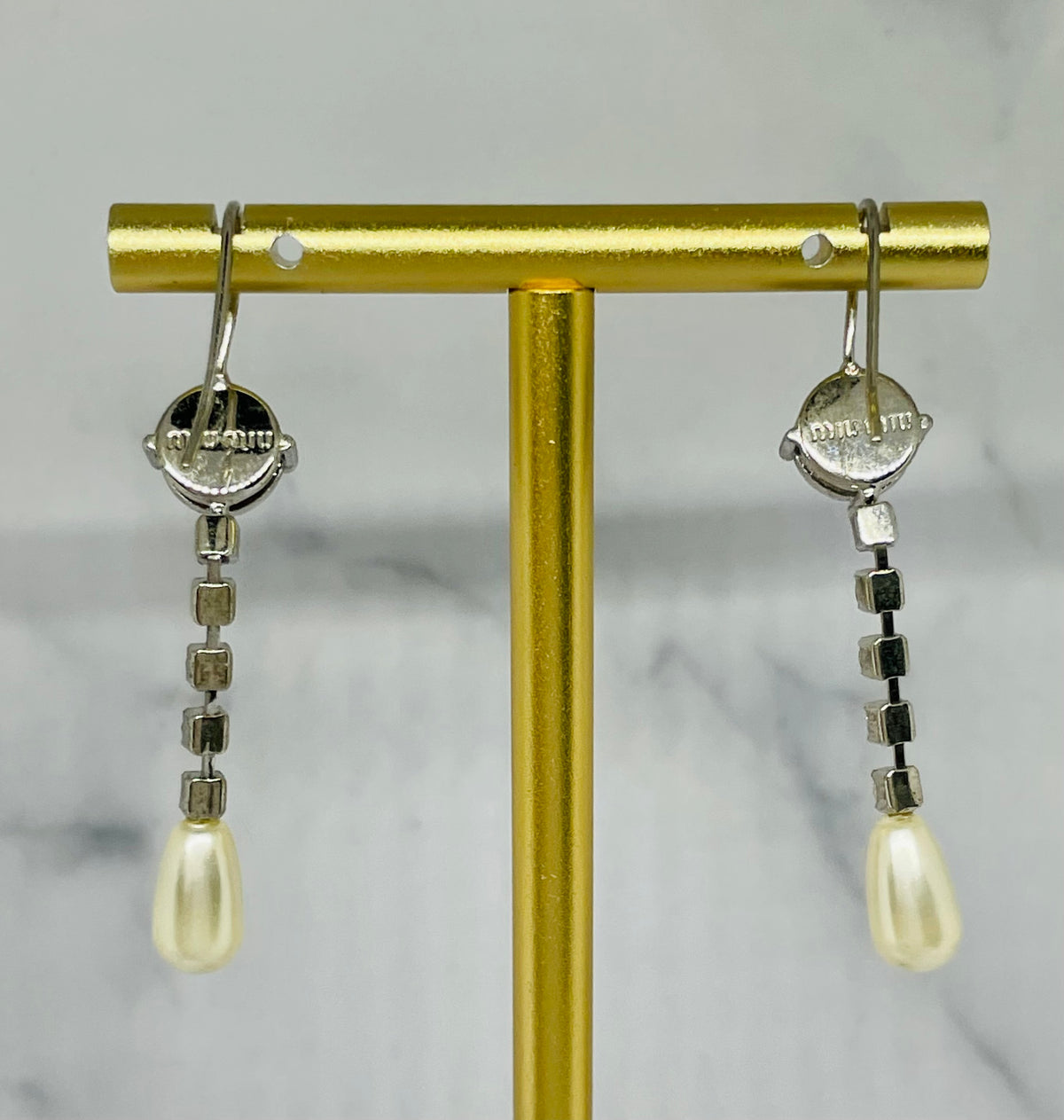 MIU MIU Rhinestone Pendant Pearl Earrings - Pre-Owned — 3