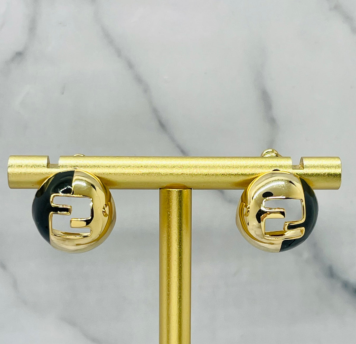 FENDI FF Black Enamel Round Earrings - Pre-Owned — 5