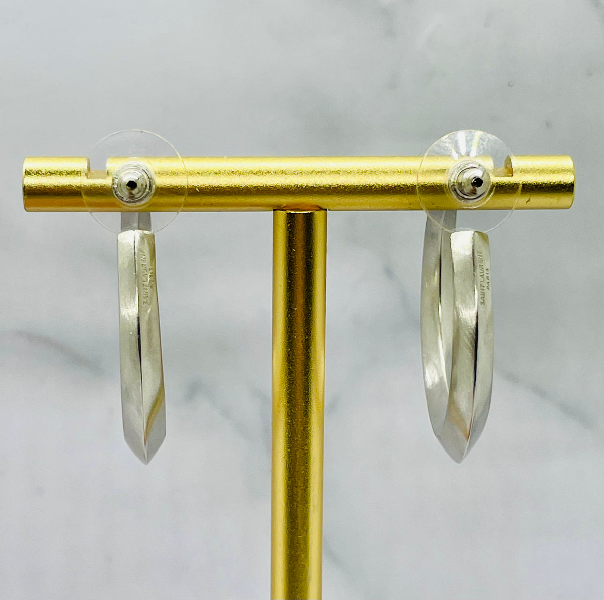 YSL SAINT LAURENT Brushed Silver Hoop Earrings - Pre-Owned — 2