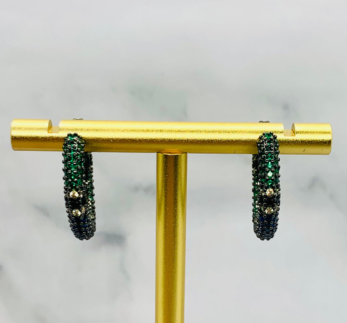 APM MONACO Blue & Green Rhinestone Hoop Earrings - Pre-Owned — 3