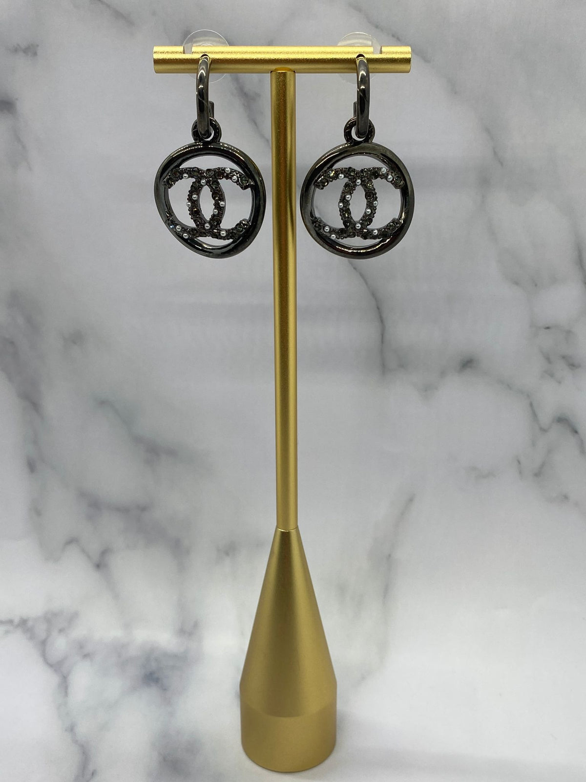 CHANEL CC Black Rhinestone Pendant Earrings - Pre-Owned — 3