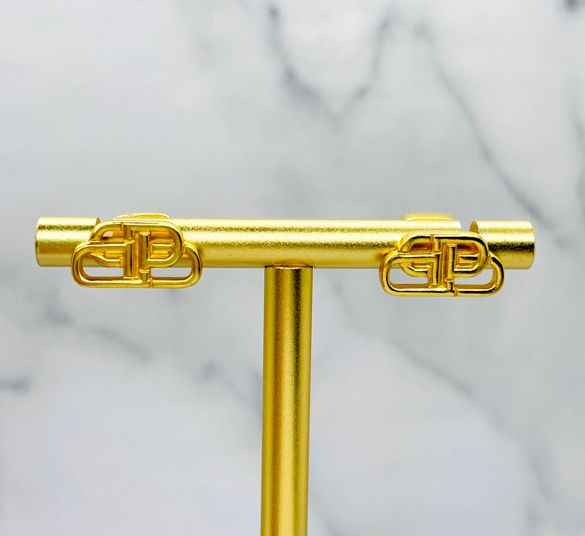 BALENCIAGA BB Gold Tone Stud Earrings - Pre-Owned — 4