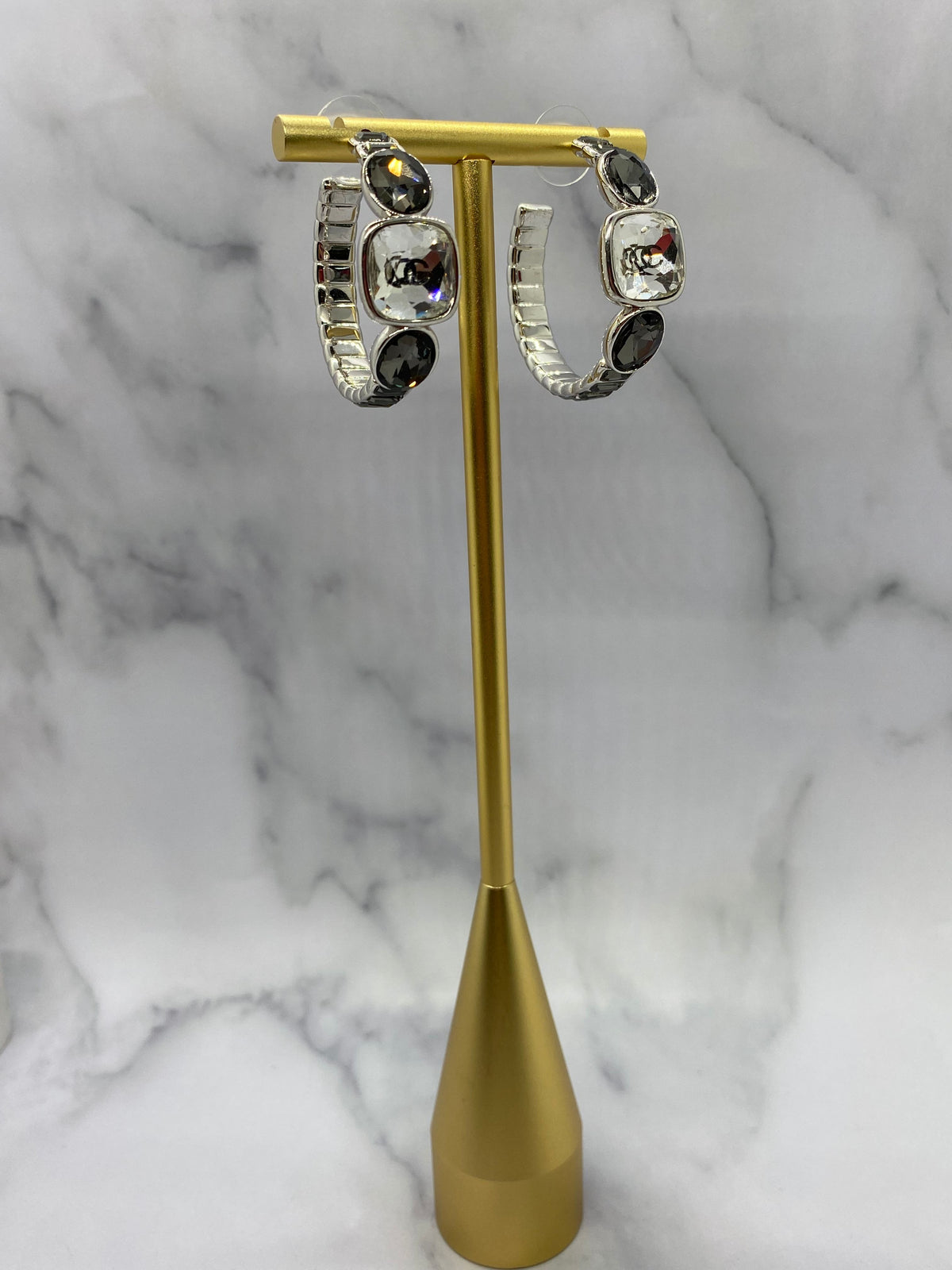 CHANEL CC Silver Tone Rhinestone Earrings — 5