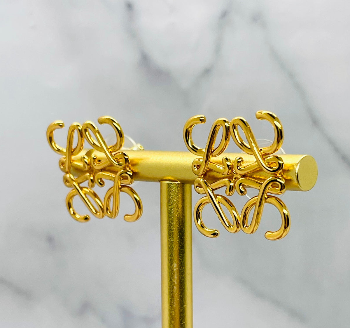 LOEWE Monogram Gold Stud Earrings - Pre-Owned