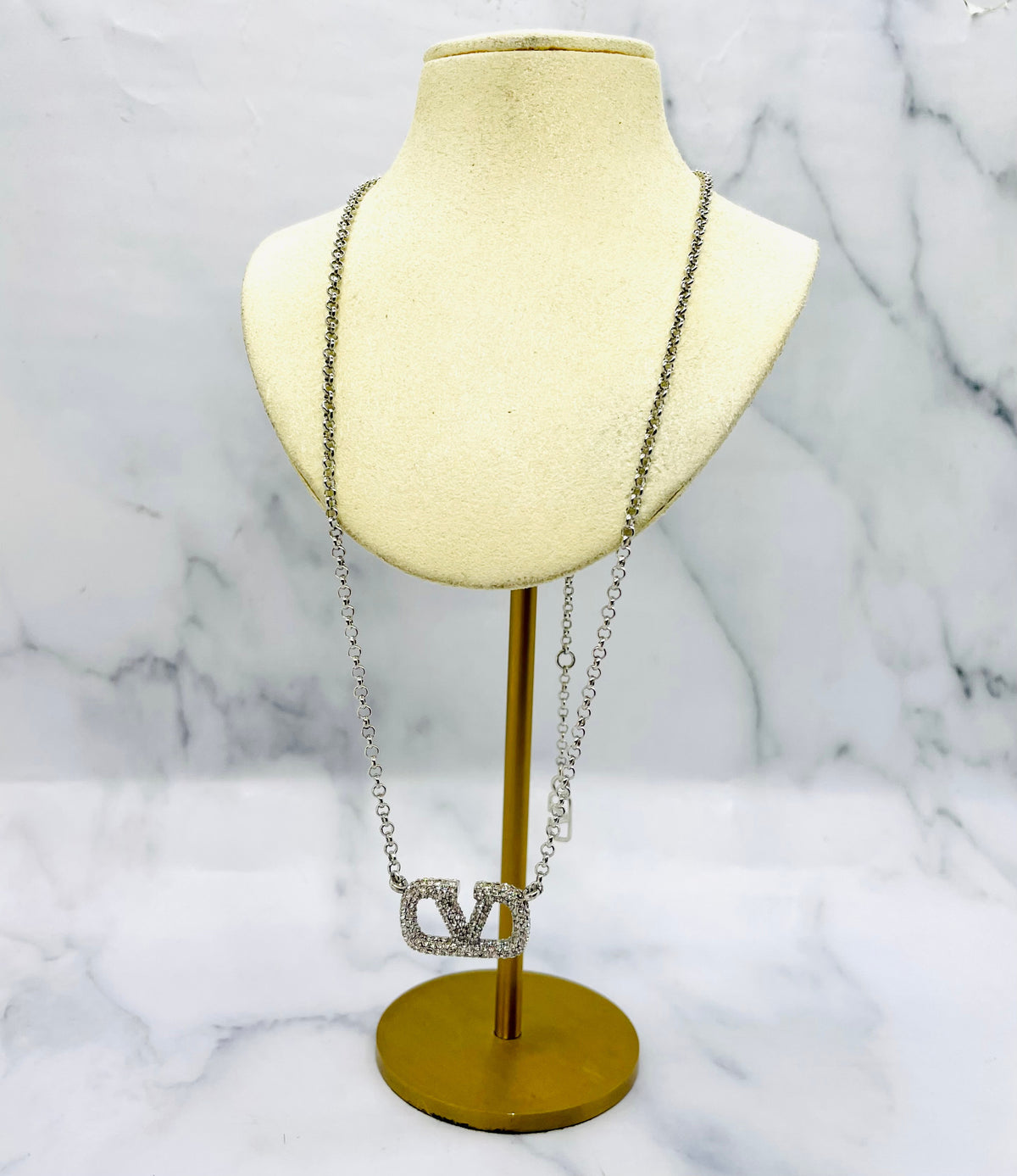 VALENTINO V Rhinestone Monogram Necklace - Pre-Owned — 5