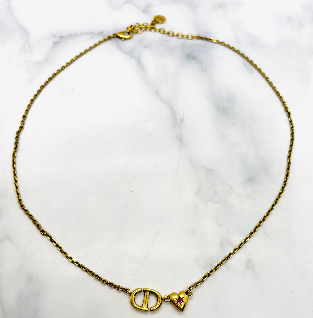 CHRISTIAN DIOR CD Brass Tone Heart Necklace - Pre-Owned — 2