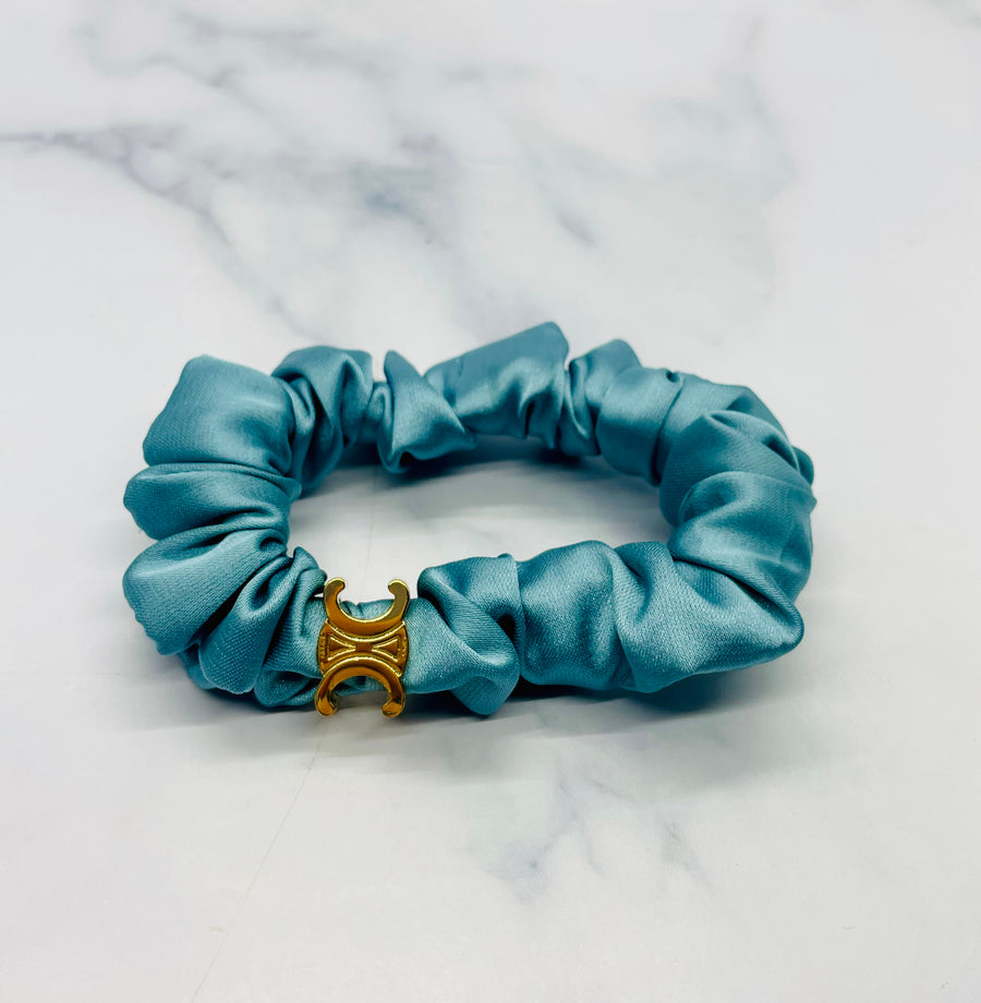 CELINE Monogram Blue Silk Hair Scrunchy - Pre-Owned — 1