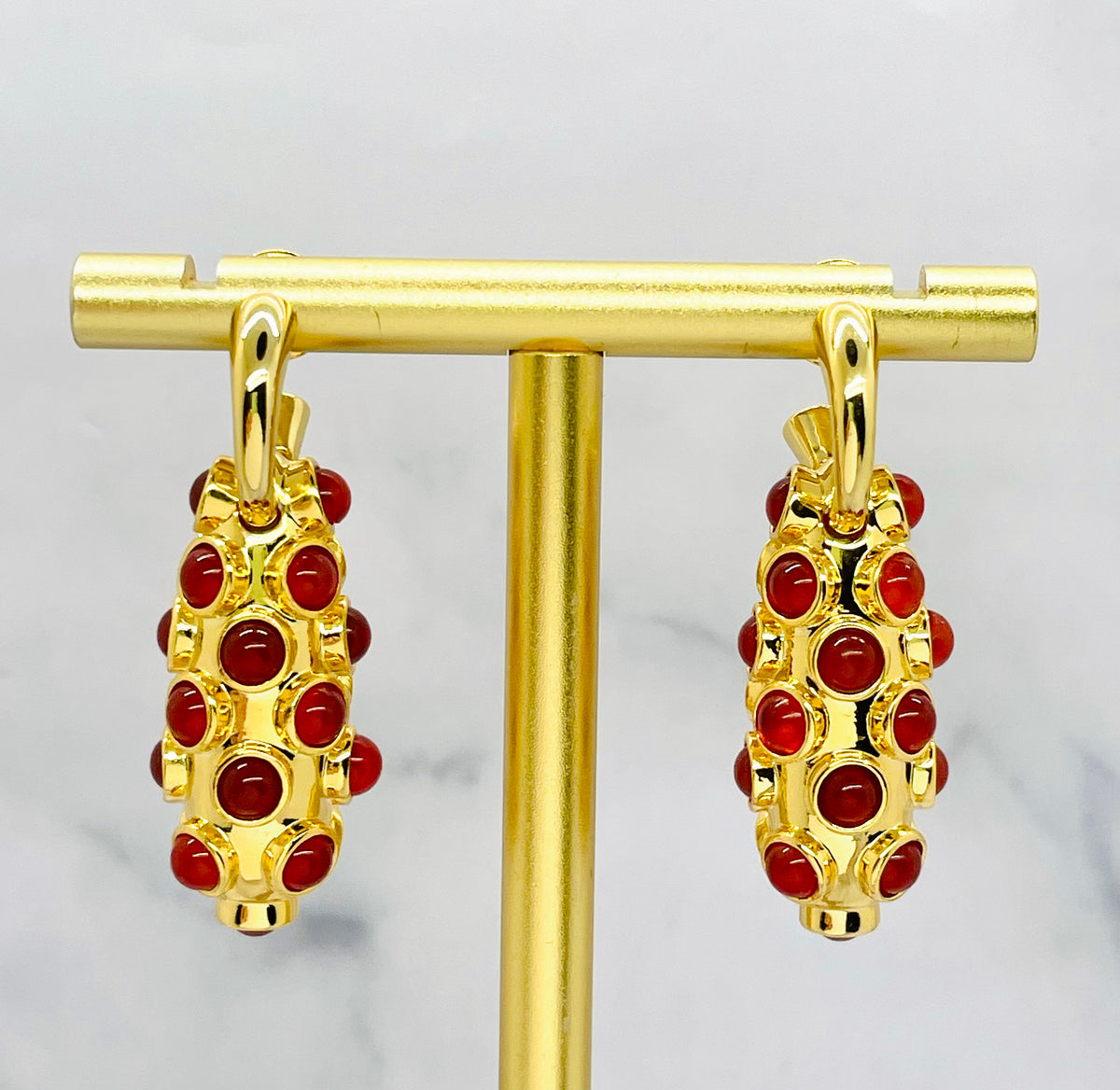 BOTTEGA VENETA Jasper Cabochon Pendant Earrings - Pre owned / MI6359 — 3