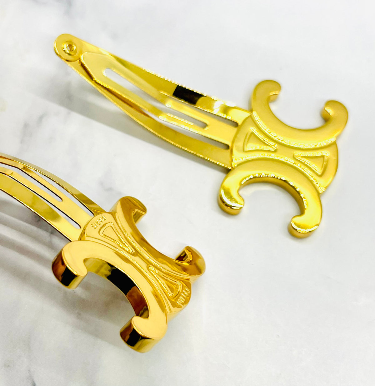 CELINE Gold Monogram Hair Clip Barrette Set - Pre-Owned / LX5831