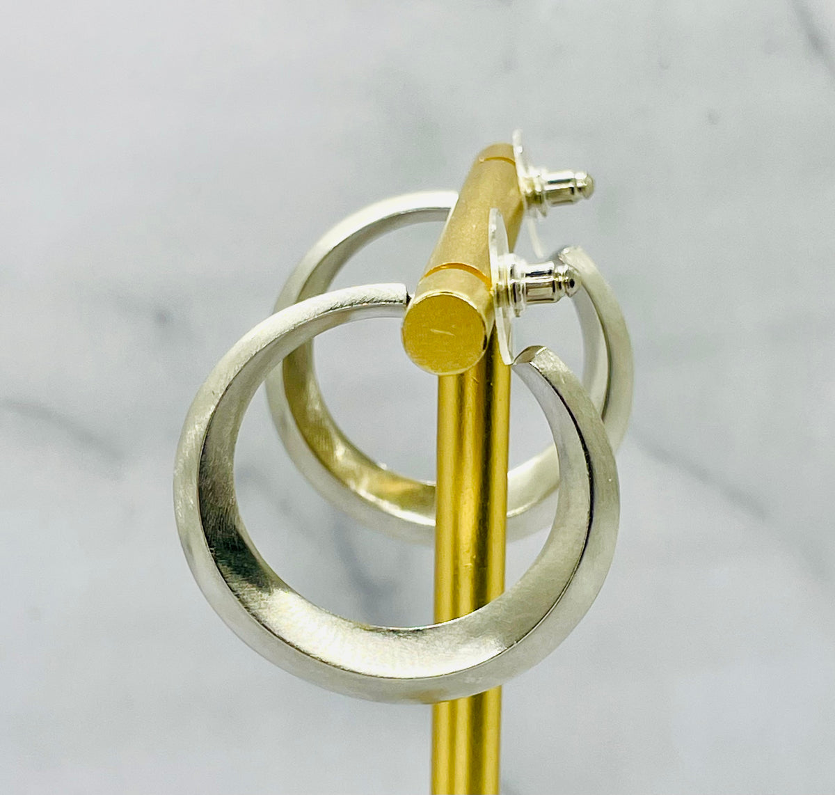 YSL SAINT LAURENT Brushed Silver Hoop Earrings - Pre-Owned — 3