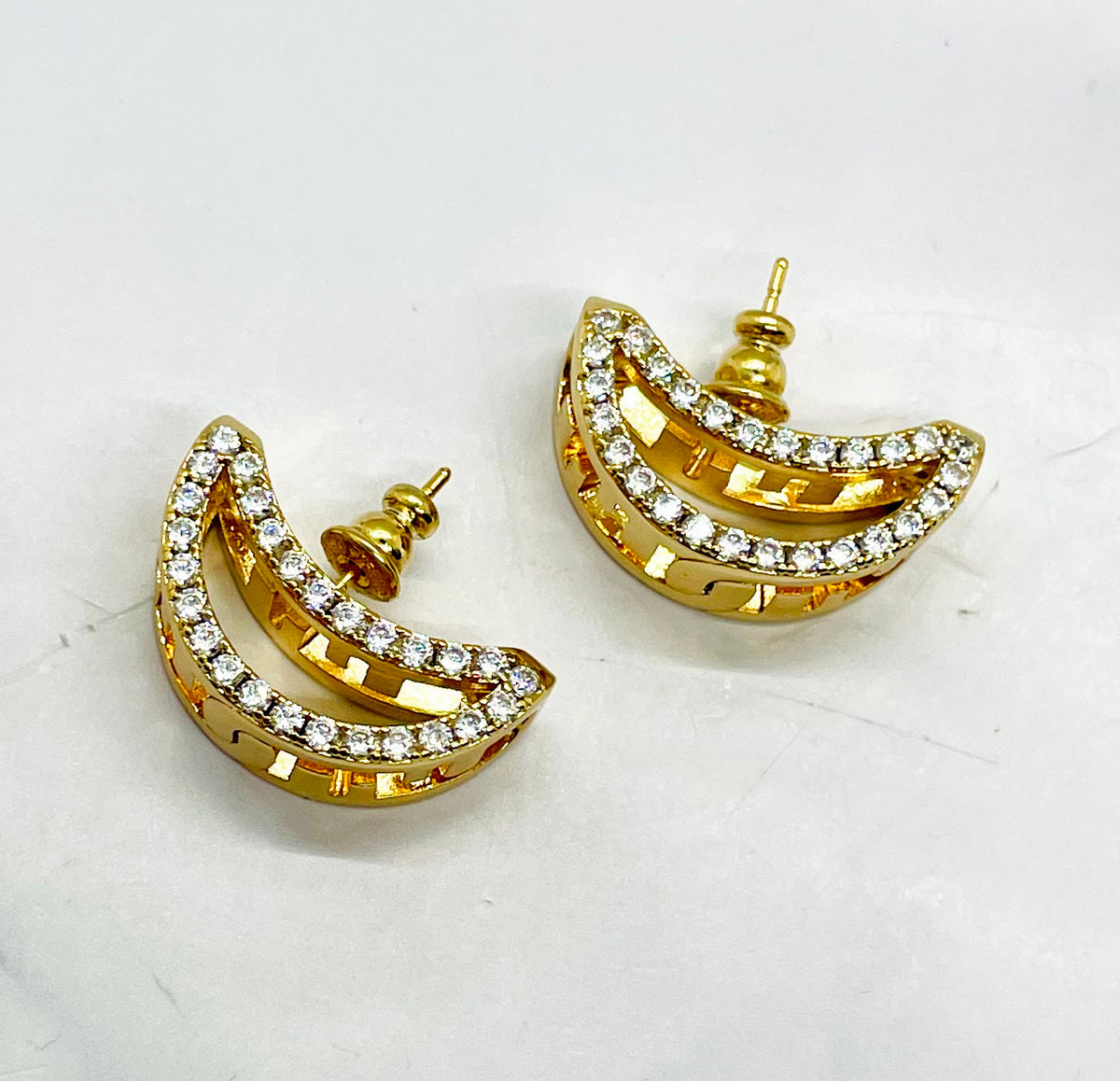 FENDI F Gold Tone Rhinestone Half Moon Earrings - Pre-Owned — 6
