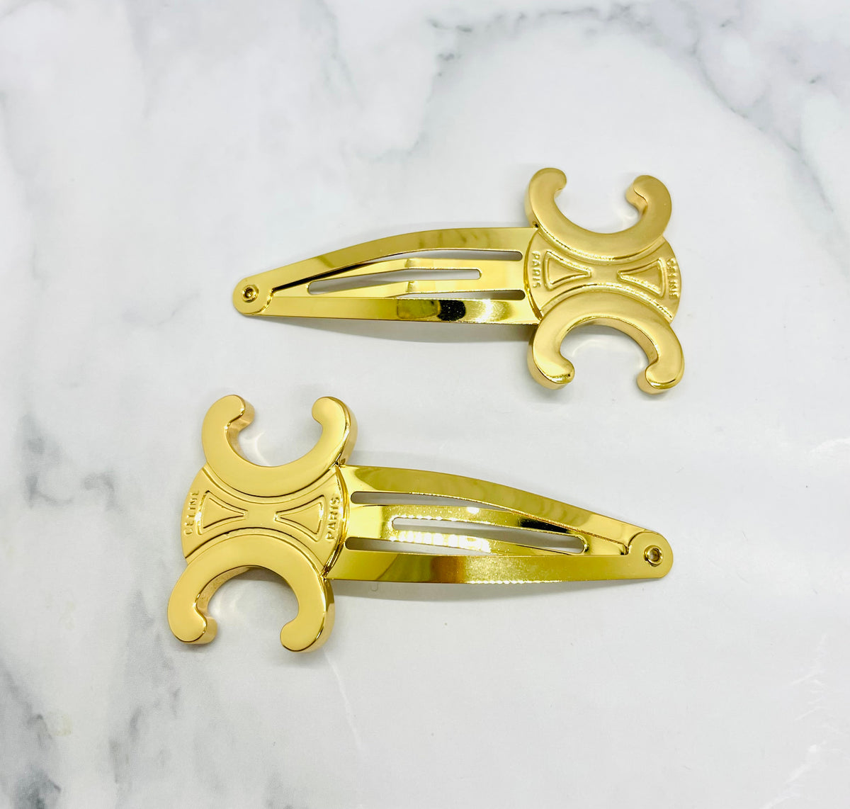 CELINE Gold Monogram Hair Clip Barrette Set - Pre-Owned / LX5831