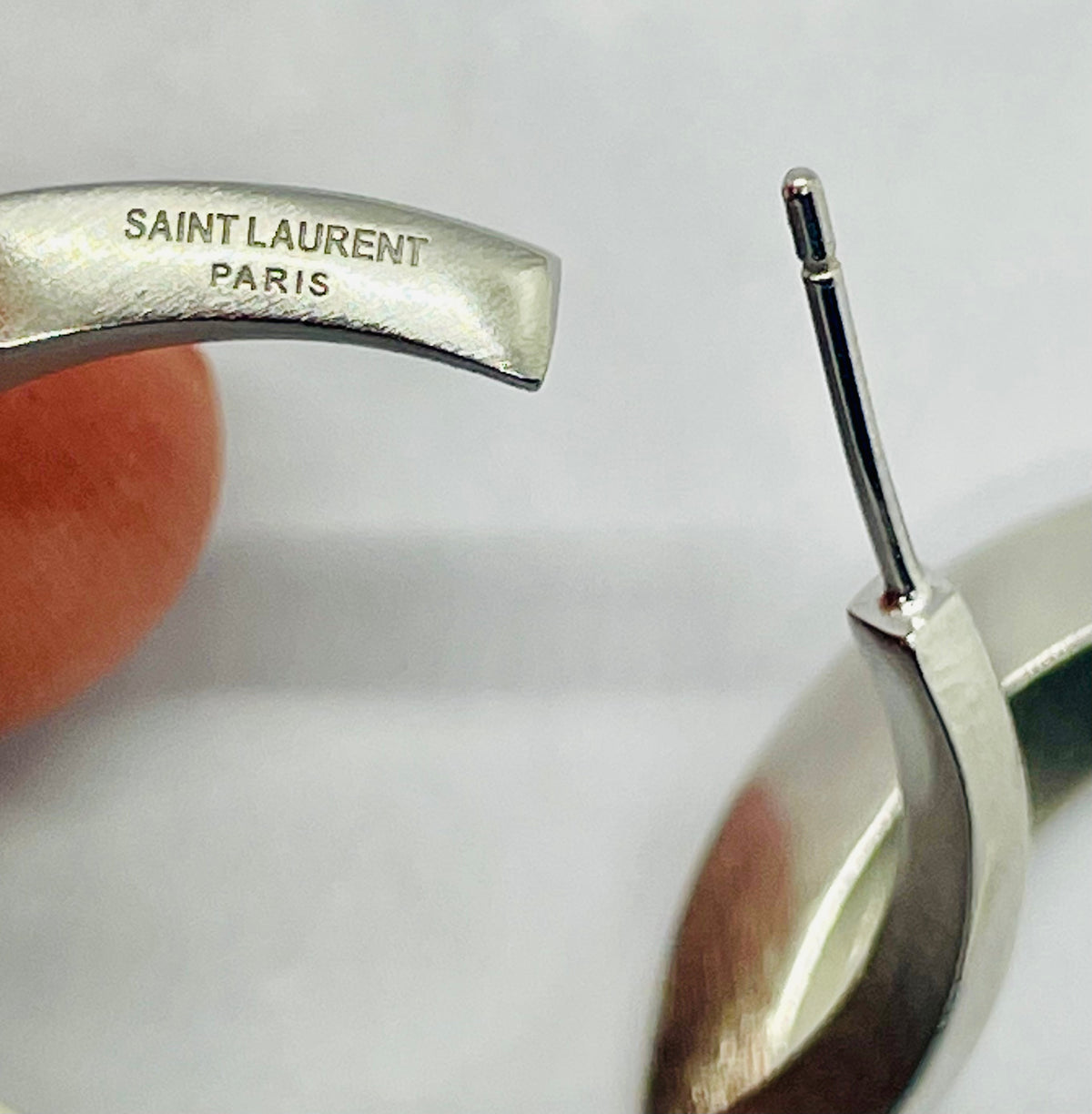 YSL SAINT LAURENT Brushed Silver Hoop Earrings - Pre-Owned — 6