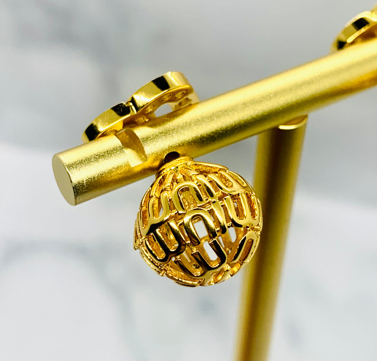 MIU MIU Gold Tone Rhinestone Back Ball Earrings - Pre-Owned — 2