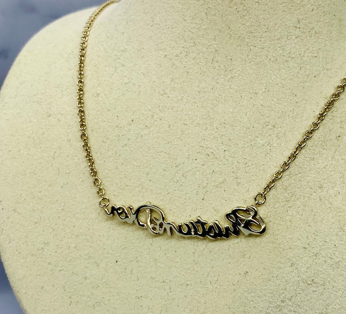 CHRISTIAN DIOR Silver Tone Cursive Nameplate Necklace - Pre-Owned — 4