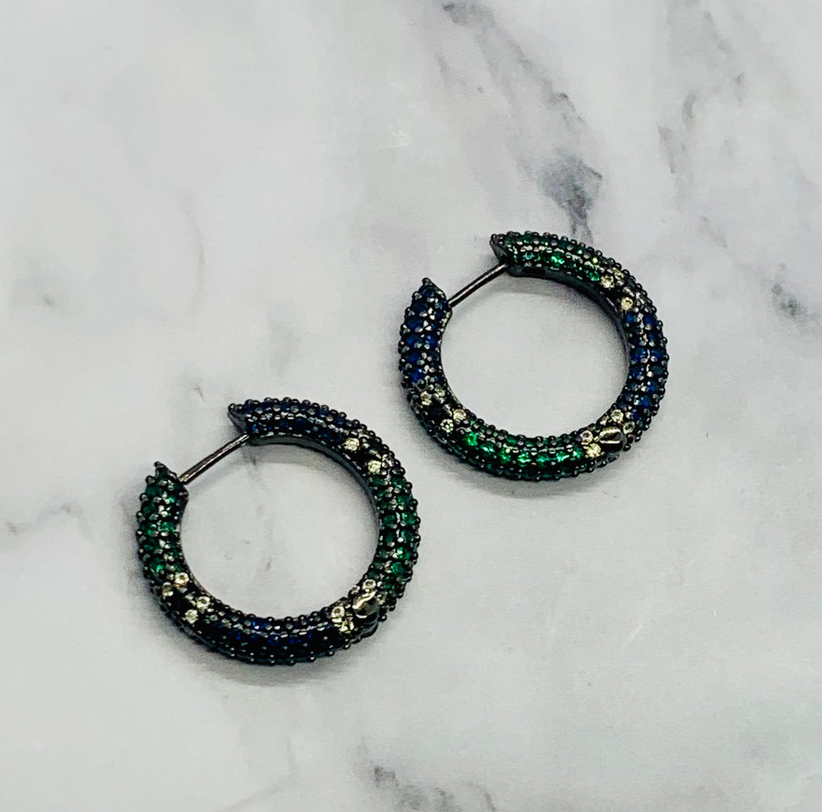APM MONACO Blue & Green Rhinestone Hoop Earrings - Pre-Owned — 5