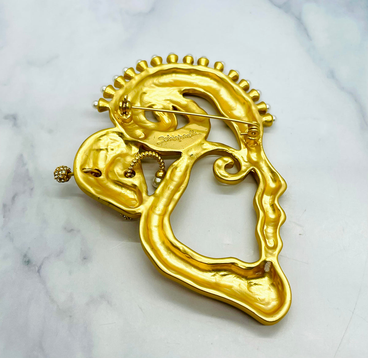 SCHIAPARELLI Cultured Pearl & Crystal Brooch Pin - Pre-Owned — 2