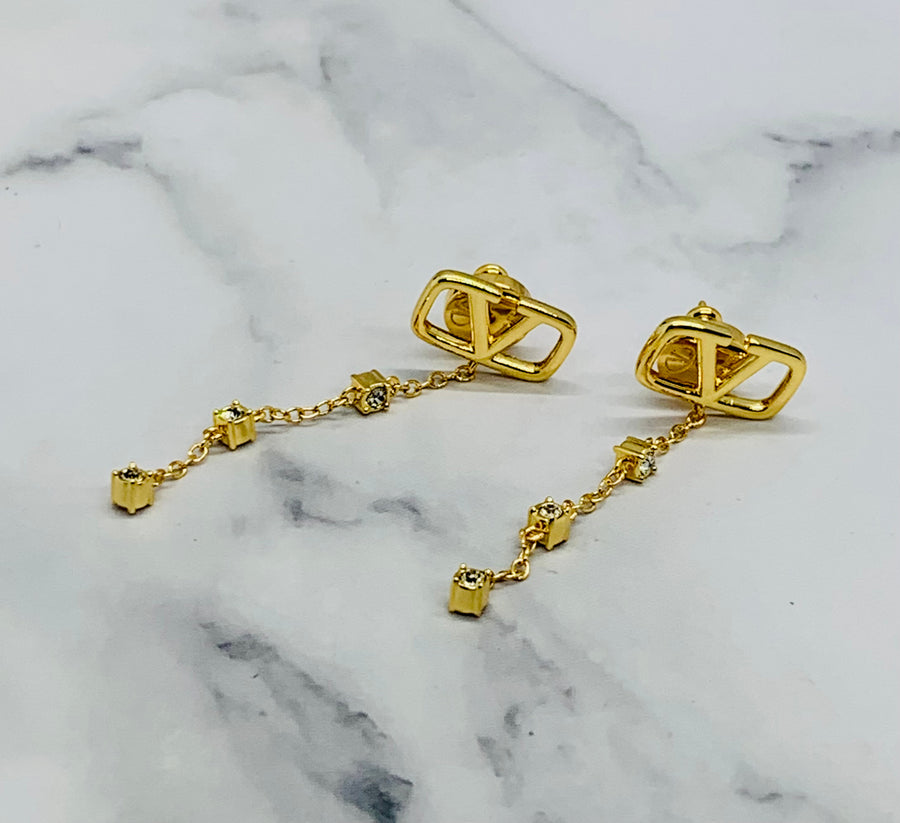 VALENTINO V Rhinestone Pendant Earrings - Pre-Owned — 1