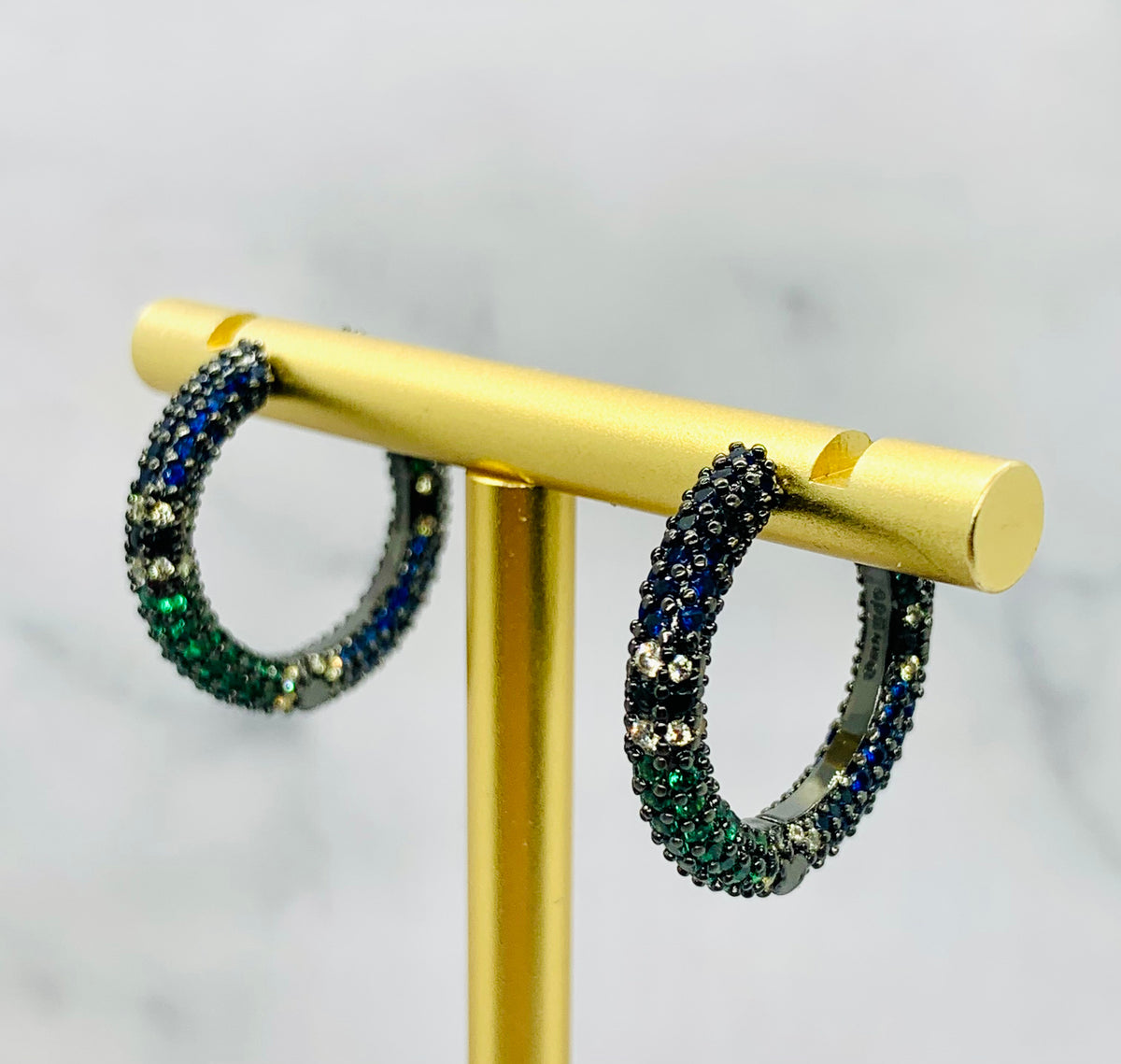 APM MONACO Blue & Green Rhinestone Hoop Earrings - Pre-Owned — 4