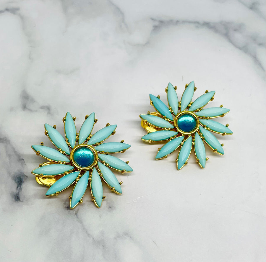 YSL YVES SAINT LAURENT Vintage Turquoise Clip On Earrings - Pre-Owned — 1