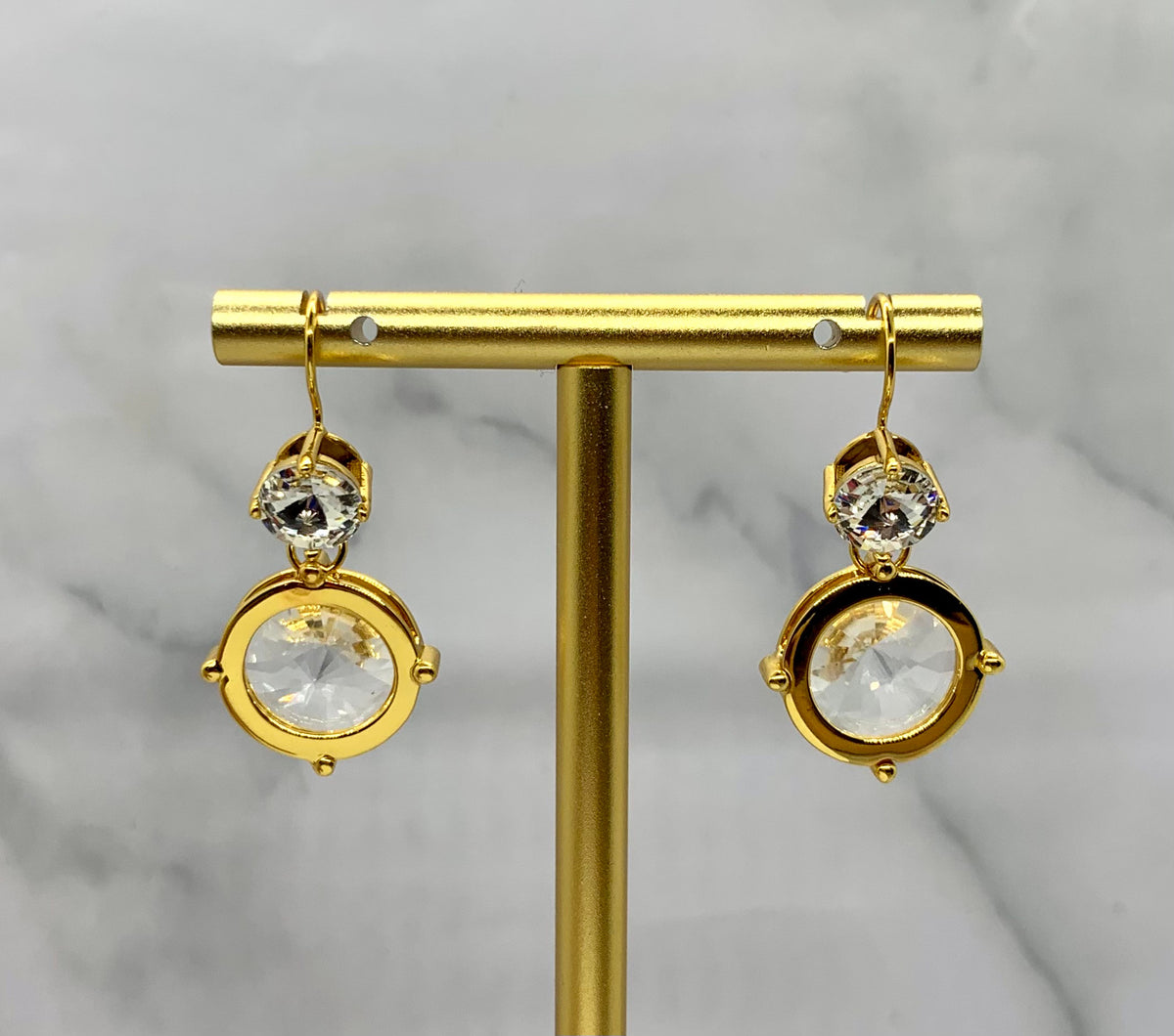 MIU MIU Rhinestone Gold Pendant Earrings - Pre-Owned — 1