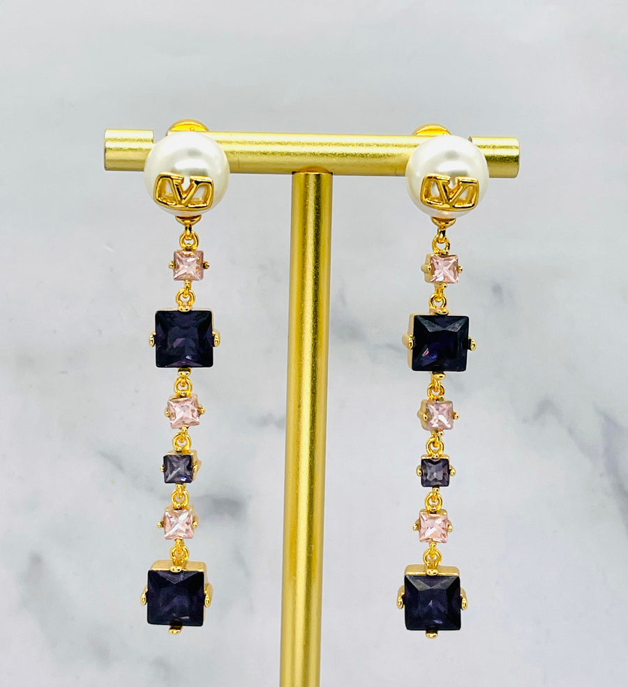 VALENTINO Pearl & Rhinestone Pendant Earrings - Pre-Owned — 1